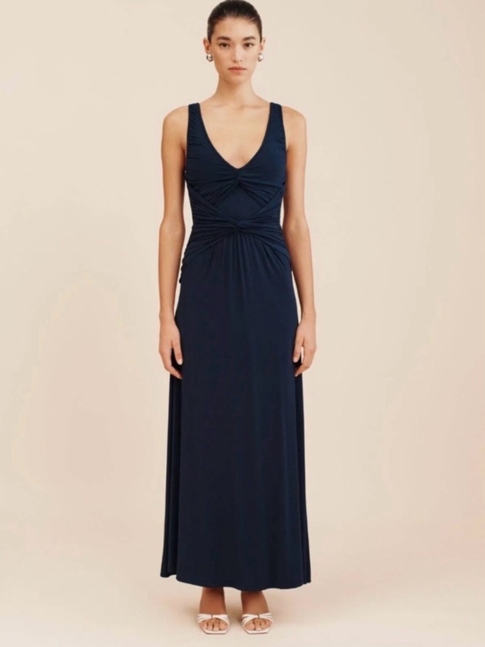 Posse Navy Twist-Front Maxi Gown